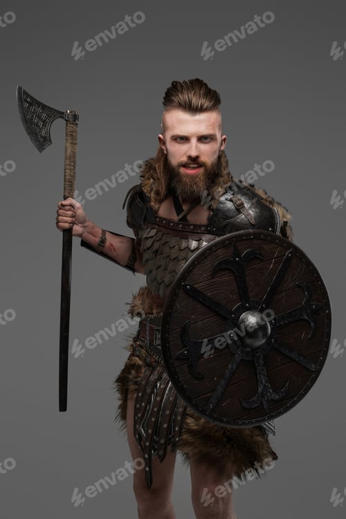 Preview: Bearded Viking warrior dressed in fur and light armor