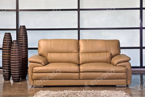 Preview: Leather sofa, Light brown in the office
