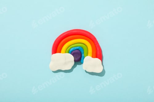 Preview: LGBT parade concept, festive colorful symbols on blue background.