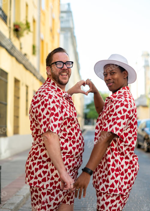 Preview: Portrait of gay couple in love smiling happiness