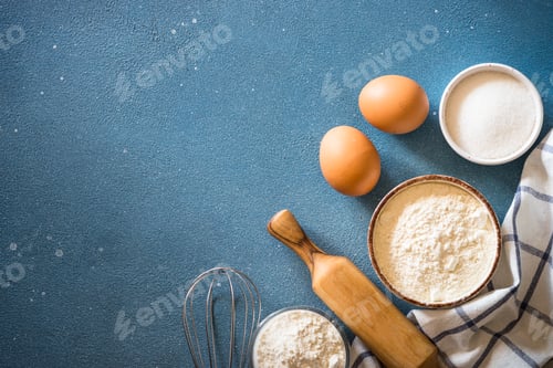 Preview: Baking background at blue stone table.