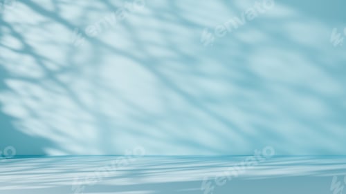 Preview: Abstract blue background with branch shadows and sunlight. Backdrop for product presentation.