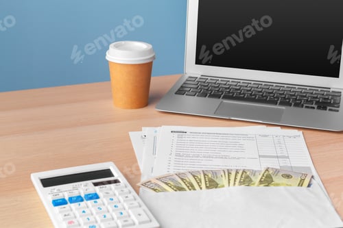 Preview: Showing business and financial report. Accounting, money close up