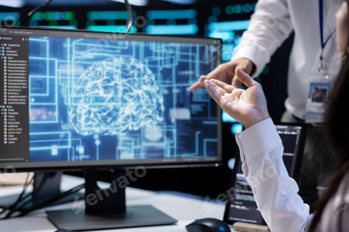 Preview: Technicians working in data center with artificial intelligence technology
