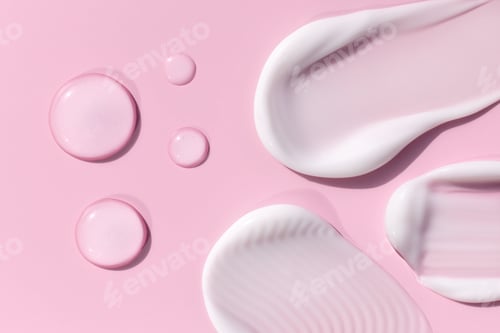Preview: composition of smears of cream texture on a pink background
