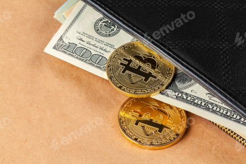 Preview: Digital crypto currency gold bitcoin and American dollars. creative photo