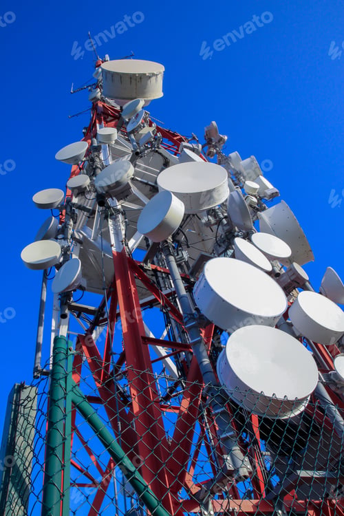 Preview: Low angle shot of a microwave antenna with the skies in the background