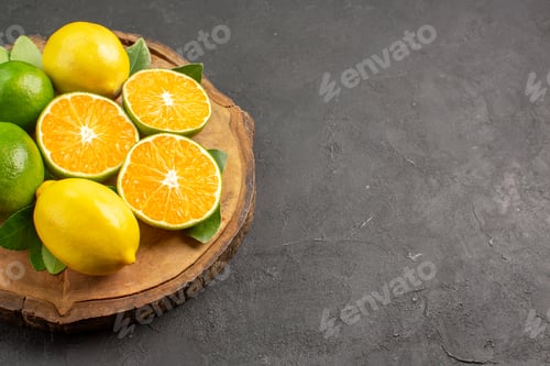 Preview: front view fresh sour lemons on the dark background tree lime fruit citrus