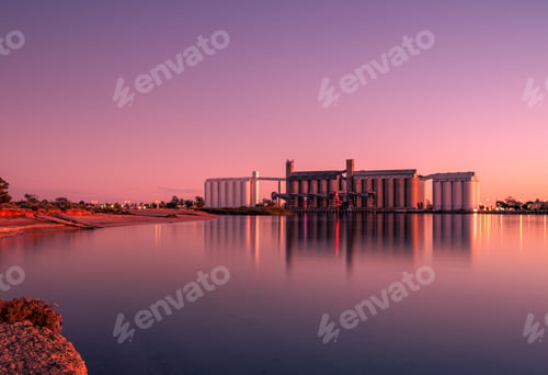 Preview: Aerial view of Port Pirie on river during sunset