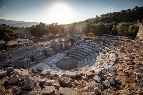 Preview: View of the ruins of Iasos Ancient City in the morning sun. Kiyikislacik, Milas, Mugla, Turkey.