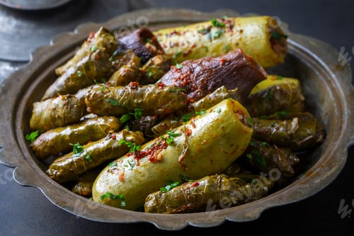 Preview: Stuffed leaves, stuffed zucchini and stuffed eggplant. Turkish name; Yaprak sarmasi, kabak dolmasi