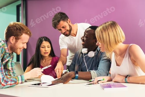 Preview: A students group learning at school academy.