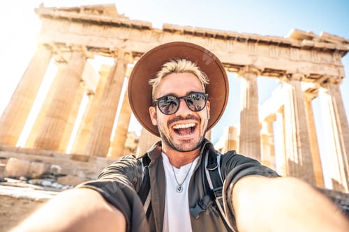 Preview: Happy tourist visiting the Acropolis of Athens, Greece
