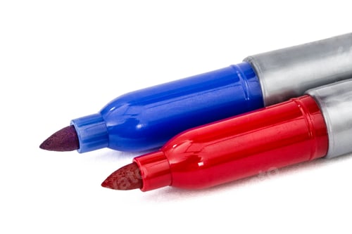 Preview: Two felt-tip pens markers highlighters close-up, isolated on white background