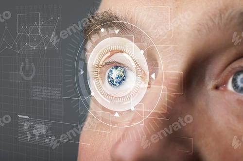 Preview: Modern Cyber Man With Technolgy Eye Looking