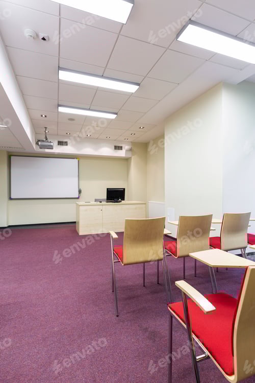 Preview: Empty Classroom with Chairs and Whiteboard