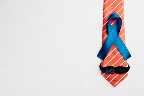 Preview: blue ribbon with a mustache and necktie is a symbol of strength and unity