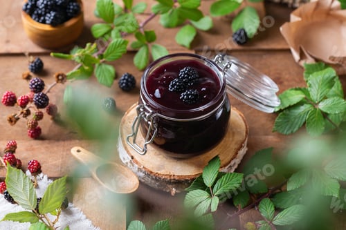 Preview: Homemade blackberry jam or confiture, cooking, preserving at home
