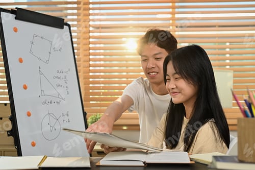 Preview: Male tutor giving private educational lesson to teenage asian girl.