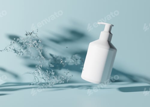 Preview: Blank, unbranded cosmetic cream or soap jar with water splash. Skin care product presentation