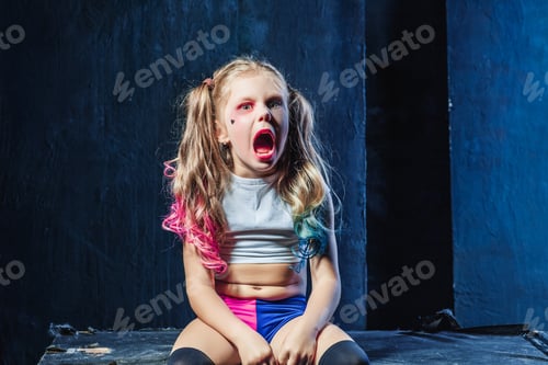 Preview: The Funny Crasy Girl On Dark Background