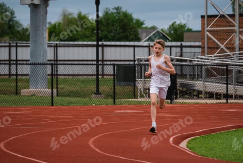 Preview: A young preteen boy running track and field