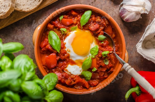 Preview: Egg and Tomato Sauce Dish Overhead Shot