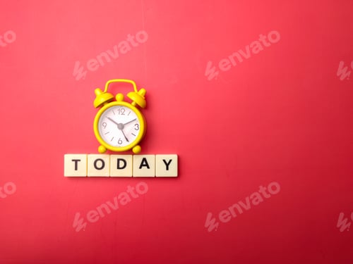 Preview: Yellow alarm clock with the word TODAY