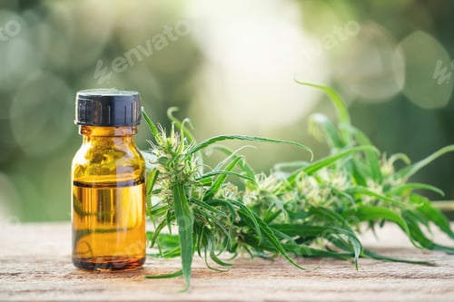 Preview: cannabis with cannabidiol (cbd) extract in a shopping cart