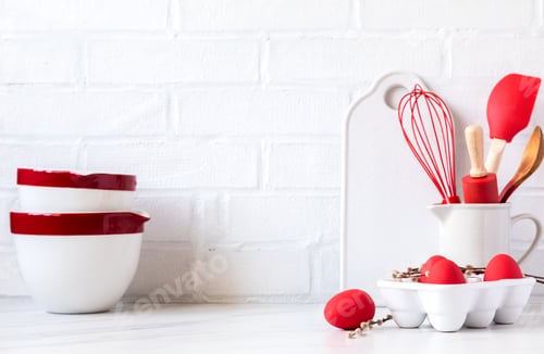 Preview: Easter Background for baking with ingredients for cooking. Traditional Easter decoration