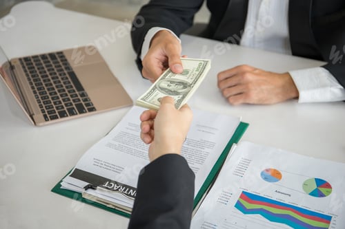 Preview: Businessman get dollar money bribery in office. corruption concepts.