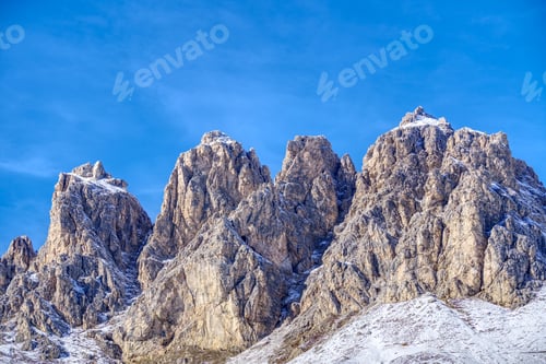 Preview: Beautiful shot of Corvara mountain rocks in South Tyrol, Northern Italy on a sunny day