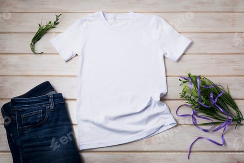 Preview: Placeit – Unisex T-shirt mockup with grass and purple ribbon