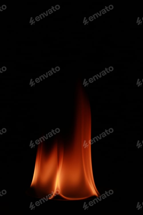 Preview: Vertical shot of flames isolated on a black background for textures