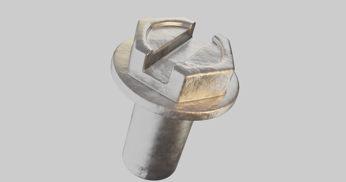 Hexagonal-headed cylindrical metallic fastener 3D, Incl. bolt ...