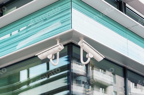 Preview: Two modern cctv security cameras on modern building facade