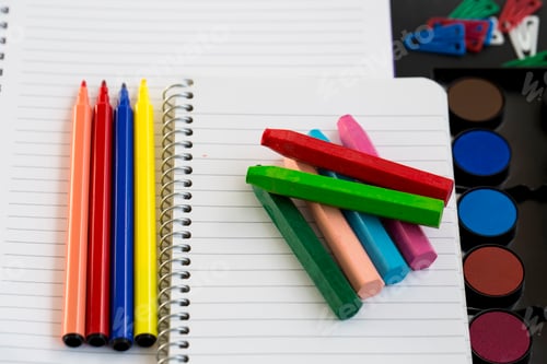 Preview: School and office equipment, stationery materials. Colorful stationery.
