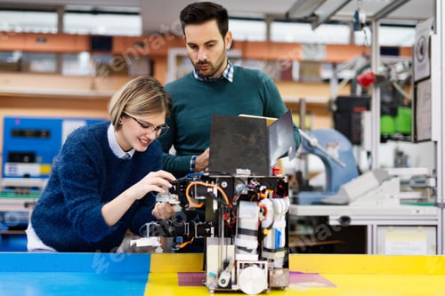Preview: Young students of robotics working on project