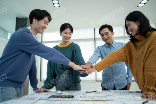 Preview: hand together creative agency business brain storm meeting presentation Team discussing roadmap