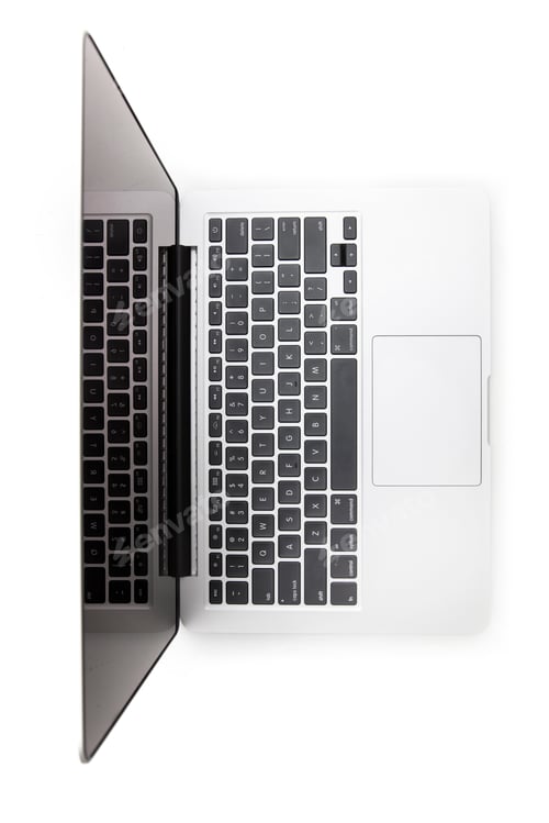 Preview: Laptop closeup on white background from above