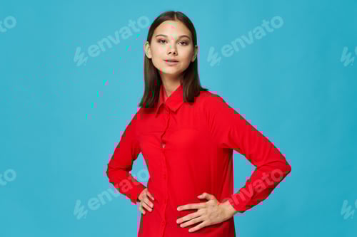 Preview: Beautiful woman red shirt lifestyle elegant studio style
