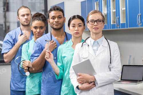 Preview: portrait of group of medical workers in laboratory