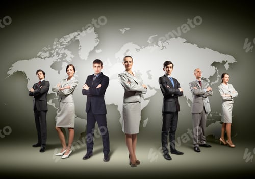 Preview: Image Of Businesspeople Standing Against World Map Background