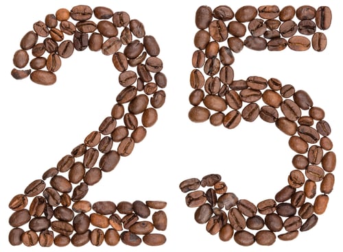 Preview: Arabic numeral 25, twenty five, from coffee beans, isolated on white background