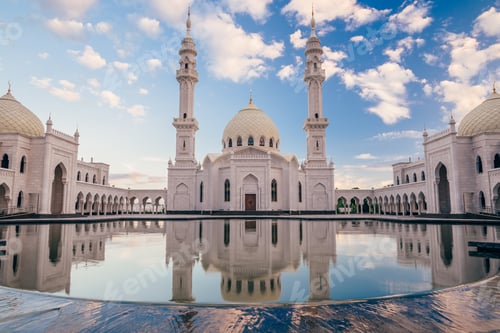 Preview: Beautiful White Mosque with Reflection.
