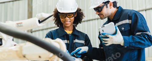 Preview: technician maintenance manager or Industrial engineer working and control robotic in heavy industry