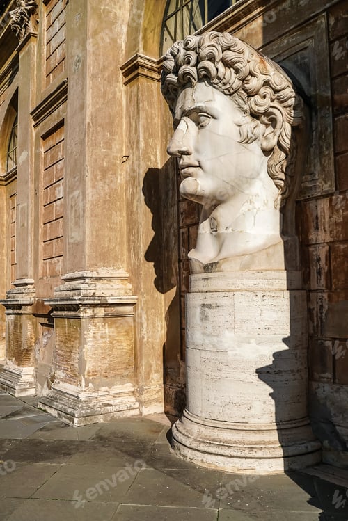 Preview: sunshine on caesar augustus head statue in vatican