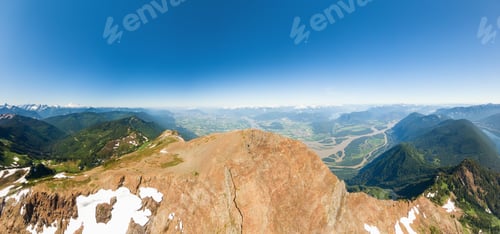 Preview: Aerial Panoramic view of Cheam Mountain during a sunny summer morning