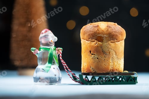 Preview: Panettone is the traditional Italian Milan sweet bread for Christmas on a dark background