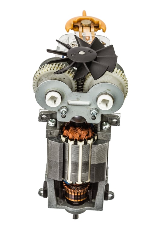Preview: Small electric motor with fan, isolated on white background